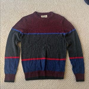 OHanlon Mills Sweater Mens XS Red Gray Blue Wool Pullover Crew Neck Colorbloc